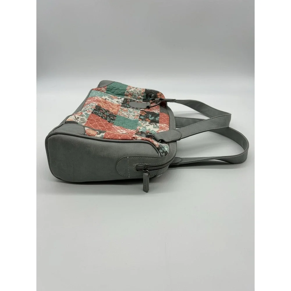Tess Barrel Shape Handbag‎ in Mint/Mellon/Grey Quilted Patchwork